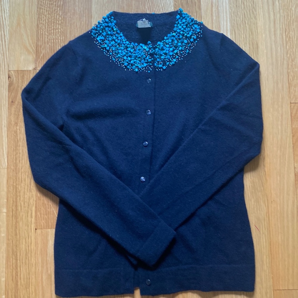 J Crew Navy cardigan.